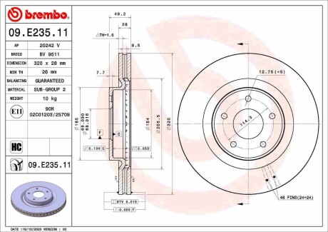 Гальмівний диск BREMBO 09E23511