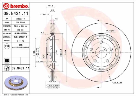 Тормозной диск BREMBO 09.N431.11