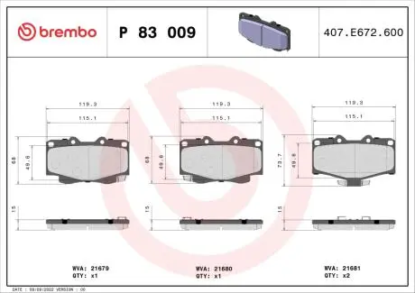 Тормозные колодки BREMBO P83 009