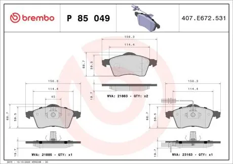 Тормозные колодки BREMBO P85 049