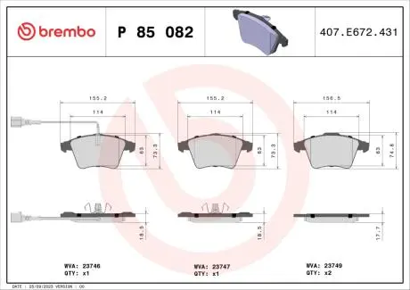 Тормозные колодки дисковые BREMBO P85082