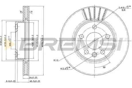 Тормозной диск перед. t4 2.5tdi 96-03 (r15) Bremsi CD7010V