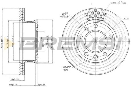 Тормозной диск перед. Sprinter/LT 95-06 (276x22) Bremsi CD7013V