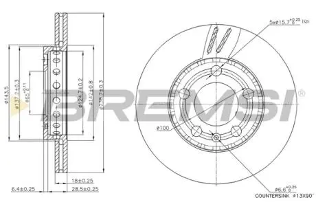 Тормозной диск перед. skoda fabia 99- (вент.) (239x18) Bremsi CD7164V