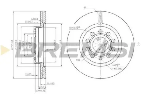 Тормозной диск перед. caddy iii/golf v/vi/jetta/octavia 04- (280x22) Bremsi CD7223V