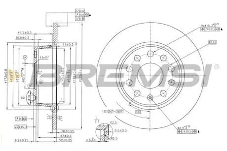 Гальмівний диск зад. VW T-ROC 17- Bremsi CD7328S