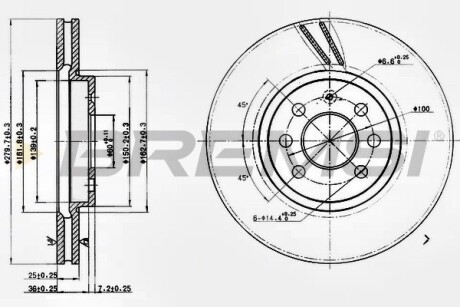 Тормозной диск перед. combo/astra h 04- (280x25) Bremsi CD7374V