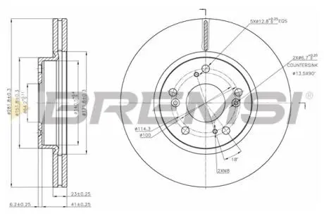 Тормозной диск перед. civic viii/ix 05- (282x23) Bremsi CD7539V