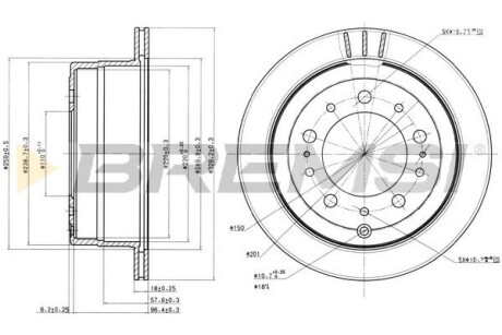 Гальмівний диск зад. Land Cruiser 100 4.7 i/4.2 TD (329x18) Bremsi CD7597V