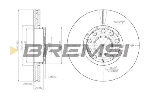 Тормозной диск перед. audi 100/a4/a6/passat b5 90-05 (288x25) Bremsi CD7706V