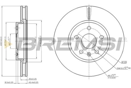 Гальмівний диск перед. Opel Insignia 08- (321x30) (вент.)(5x120) Bremsi CD7722V