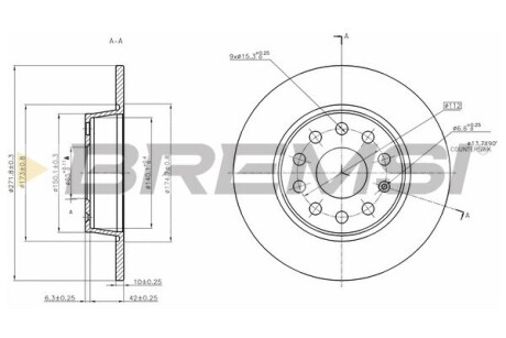 Гальмівний диск зад. Caddy III/Golf VI/VII/Jetta III/IV 04- (272x10) Bremsi CD7895S