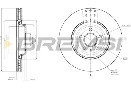 Тормозной диск перед. A4/A5/A4/A7/Q5 07- (345x30) Bremsi CD7997V