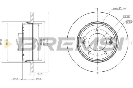 Тормозной диск зад. Hyundai Elantra/i 30/Kia Ceed/Soul II 11- (262x10) Bremsi CD8193S (фото 1)