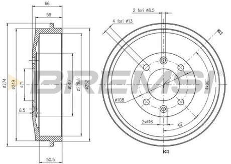 Тормозной барабан berlingo/partner/305/405 91- Bremsi CR5146