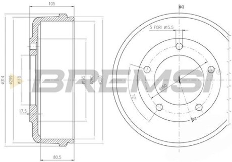 Гальмівний барабан Transit V-184 RWD 00- Bremsi CR5646