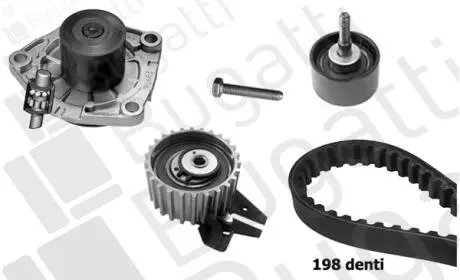 FIAТ К-кт ГРМ (помпа+ремень + 2ролика) STILO 1.9 03-, ALFA ROMEO 147,156 1.9 03- Bugatti KBU10184B