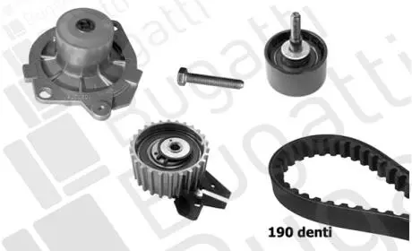 Комплект ГРМ (+помпа) (ролик пласт.PDI3695) Doblo 1.9D/JTD 01- Bugatti KBU5013A