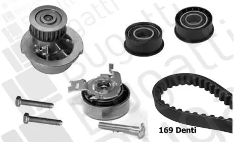 К-кт. ГРМ (помпа+ремень+3шт.ролика+крепление) OPEL Astra F 1,4 1,6 1,8 Bugatti KBU7204A