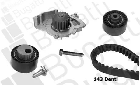 CITROEN К-кт. ГРМ. (ремень + 2шт ролики + помпа + крепление) JUMPER 02-, PEUGEOT BOXER 2.2 HDi Bugatti KBU7409D