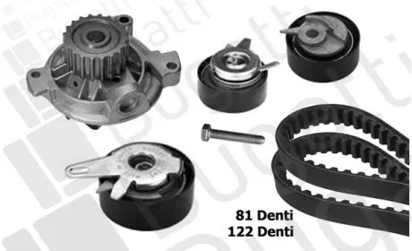 VW К-кт. ГРМ. (2шт рем. + 3шт ролики + помпа + крепление) LT, T4 2.5 TDI Bugatti KBU8713A