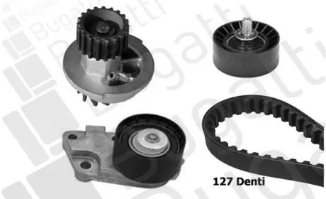 DAEWOO К-кт ГРМ (помпа + ремень + 2 ролика) Nubira,Chevrolet Aveo,Cruz,Lacetti 1.4/1.6 97 Bugatti KBU9103A