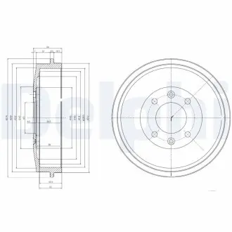 Тормозной барабан задний CITROEN BERLINGO, C15, XSARA, XSARA PICASSO, ZX PEUGEOT 305, 305 I, 305 II, 306, 405 I, 405 II, 406, PARTNER, PARTNER TEPEE, PARTNERSPACE 1.1-Electric 10.77- Delphi BF169