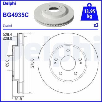 MITSUBISHI Гальмівний диск передн. L200 / TRITON 2.5 DI-D 07- Delphi BG4935C