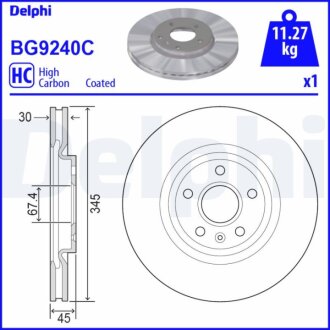 OPEL Гальмівний диск передн. INSIGNIA 17- Delphi BG9240C