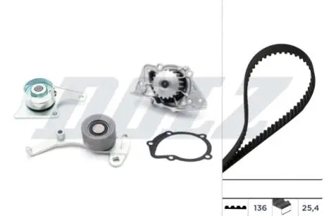 CITROEN К-т ГРМ (помпа + ремень 1295 мм + 2 ролика) Berlingo,Jumpy,Jumper,Fiat,Peugeot 1.8/1.9D DOLZ KD012