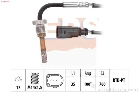 Датчик температури випускних газів Audi A4 (B9) 3.0TDI 18-/A6 (C8) 18-/Q5/Q7/Q8 18-/VW Touareg 3.0TDI 17- EPS 1.220.314