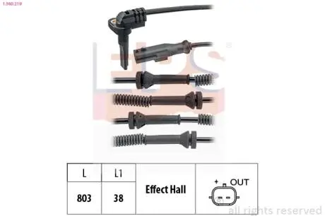 Датчик ABS перед Opel Vivaro 1.6CDTI 14-/Renault Trafic III 14- EPS 1.960.219