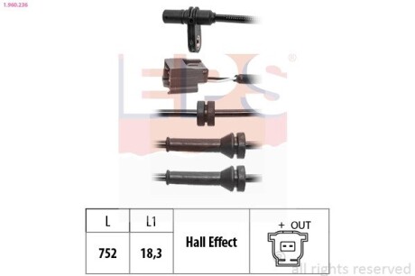 Датчик ABS заднiй Nissan Leaf 10- EPS 1.960.236