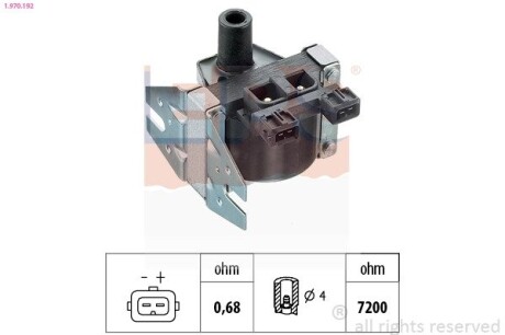 Катушка зажигания Opel Kadett/Omega A1,8/2,0 OHC 90- 2,4/2,6/3,0 CIH 90- EPS 1.970.192