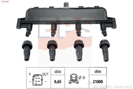 Котушка запалювання Peugeot 106-307, Partner 1.0-1.6 05.93- EPS 1.970.405