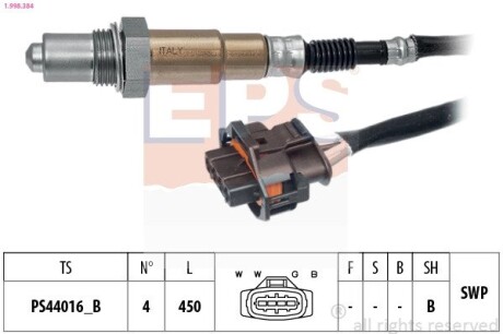 OPEL лямбда-зонд (4 конт.) Corsa C 1,0 SAAB 9-3 1,8i EPS 1.998.384