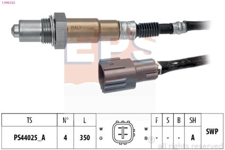 TOYOTA Лямбда-зонд AVENSIS 2.0 03-, RAV 4 2.0 05-, LEXUS ES 2.5 12-18, SUBARU OUTBACK 3.0 03-09 EPS 1.998.522