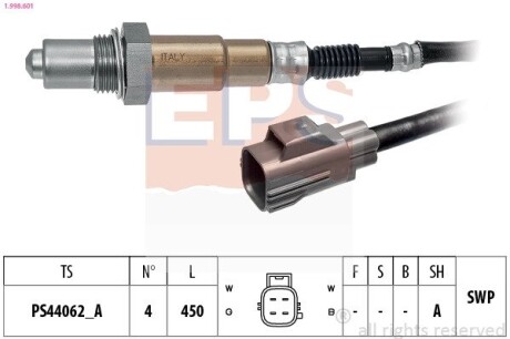 Лямбда-зонд (4-х конт) Land Rover Discovery 5.0 4x4 09-18/Freelander 3.2 06-14/Range Rover 05-13 /Volvo S40/S60/S80/XC60 2.5/3.2 EPS 1.998.601