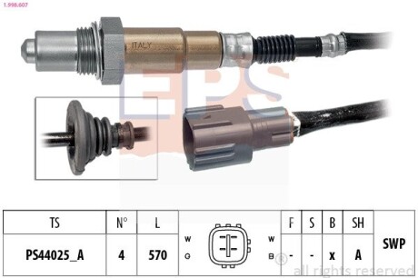 TOYOTA Лямбда-зонд PRIUS Liftback 1.5 Hybrid 03-09, YARIS 1.33 08-11 EPS 1.998.607