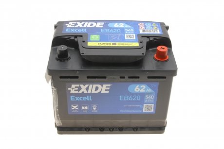Аккумулятор 62Ah/540A (242x175x190/+R/B13) Excell EXIDE EB620 (фото 1)