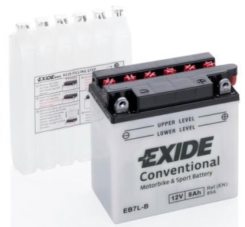 Акумуляторна батарея 8Ah/85A (135x75x133/+R/B0) (Conventional) (мото) (сухозаряджений) EXIDE EB7L-B (фото 1)