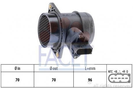 Расходомер воздуха (5 конт.) VW GOLF IV/SKODA OCTAVIA 1.2/1.8/2.0 96-10 FACET 10.1380 (фото 1)