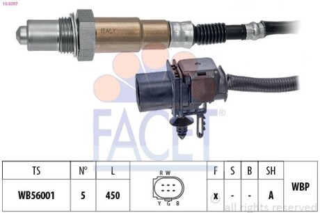 Лямбда-зонд (5 конт./450 мм) Doblo.1.6D 10-/Combo 1.6CDTi 12- FACET 10.8397