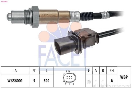 Лямбда-зонд (5 конт./500 мм) Trafic 2.0dCi 06-/Master 2.5dCi 06-/Crafter 2.0TDI 11-/Doblo 2.0D 10- FACET 10.8404