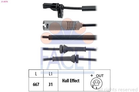 Датчик ABS BMW 1(E81), 3(E90) 05- передн Л/Пр FACET 21.0076