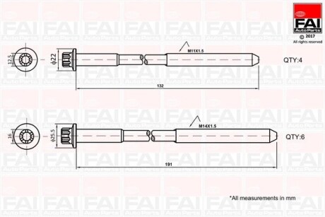 FAI FIAT Комплект гвинтів голівки циліндра DUCATO 2.3 JTD 01-06, IVECO DAILY III 03-06, UAZ PATRIOT 2.3 D 06- FAI AutoParts B1625