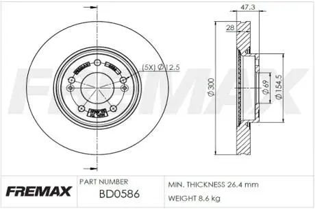 Диск тормозной передний, 300mm hyundai i40, ix35, sonata; kia optima, sportage 04- FREMAX BD-0586