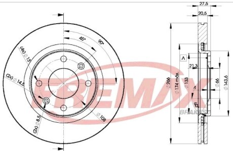 Диск гальмівний передній, 96- (266x20.5mm) FREMAX BD-4697