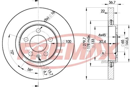 Диск тормозной передний 280mm audi a3; skoda octavia; vw bora, golf iv 96-10 FREMAX BD-5603