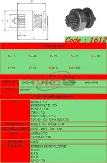 Бендикс стартера Ghibaudi 1612